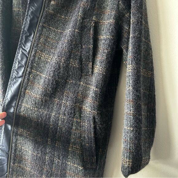 TONET made in Italy Alpaca blend Plaid Hooded Coat - Picture 5 of 11